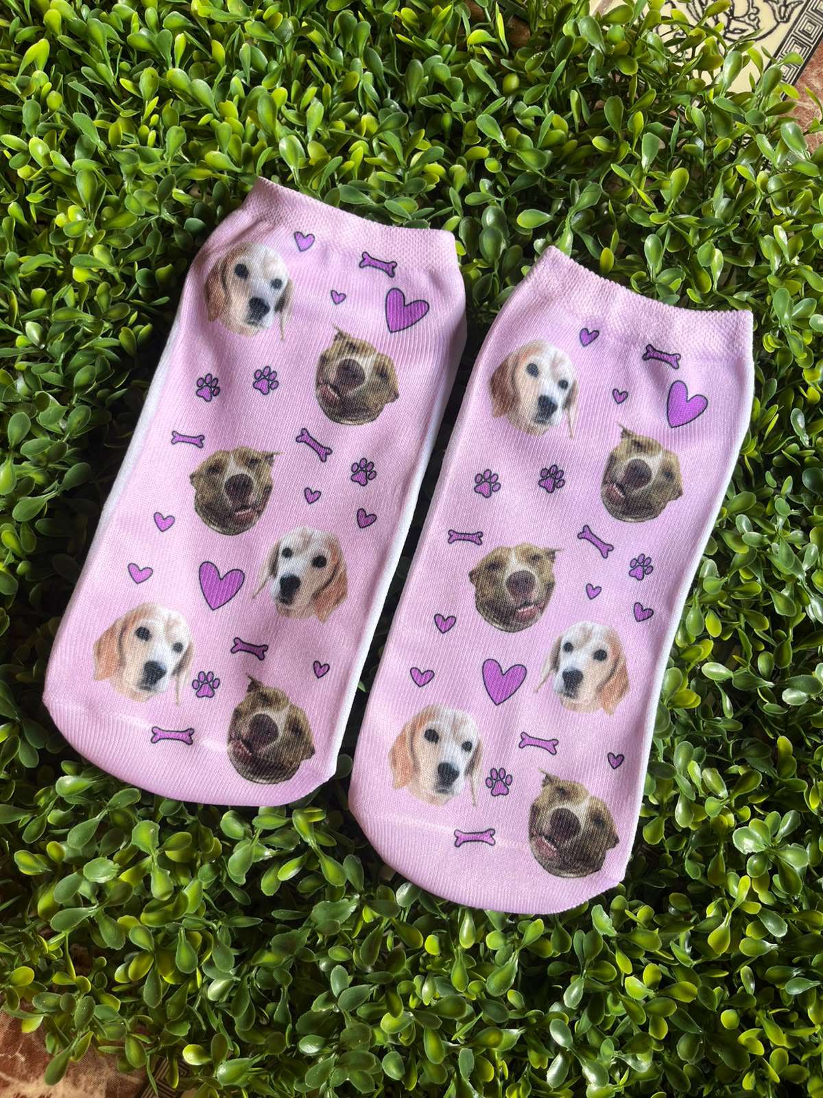 Medias personalizadas rosadas con foto de perrito — Comedogs Cali