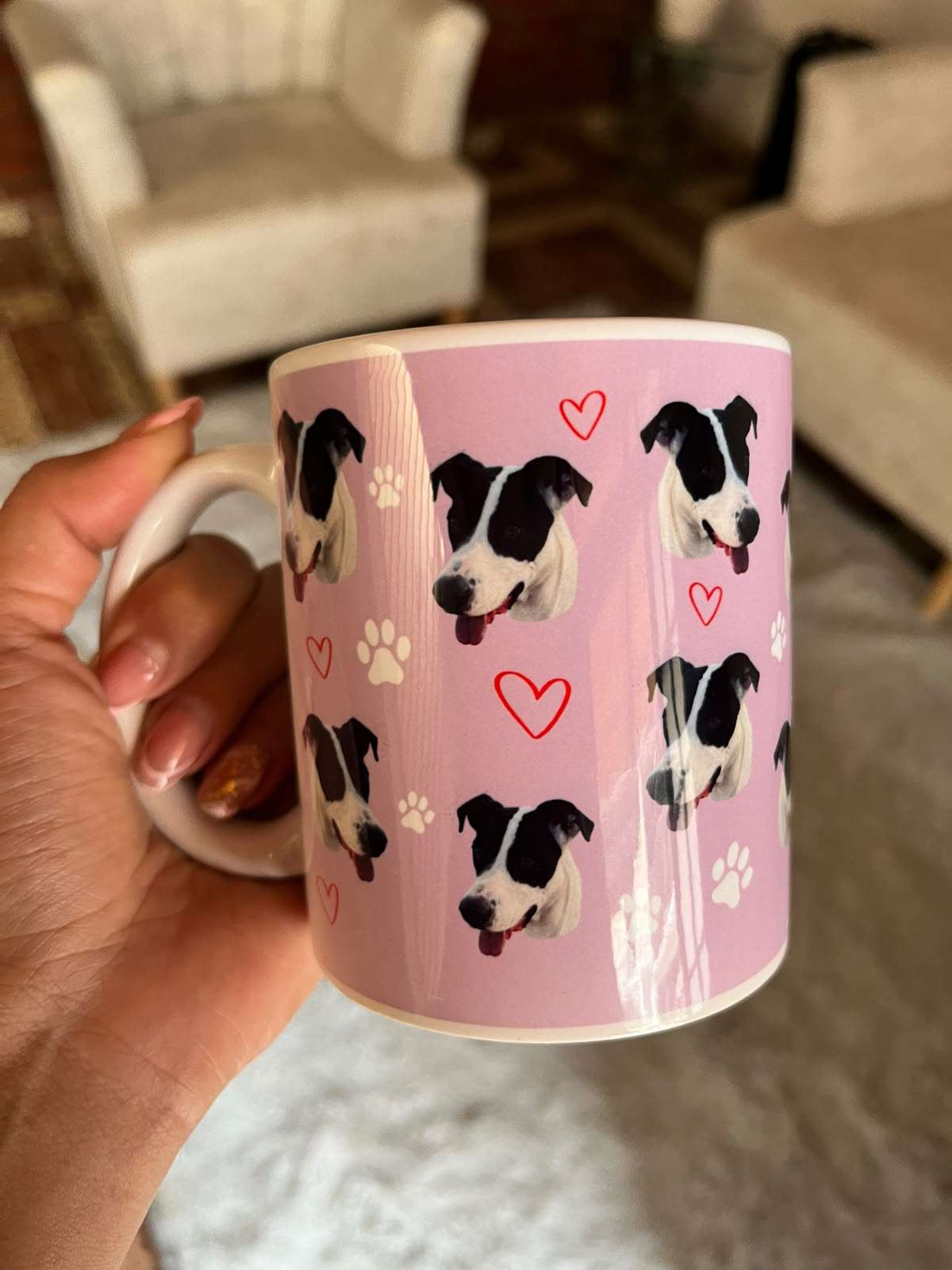 Mug personalizado rosa con foto de perrito — producto Comedogs Cali