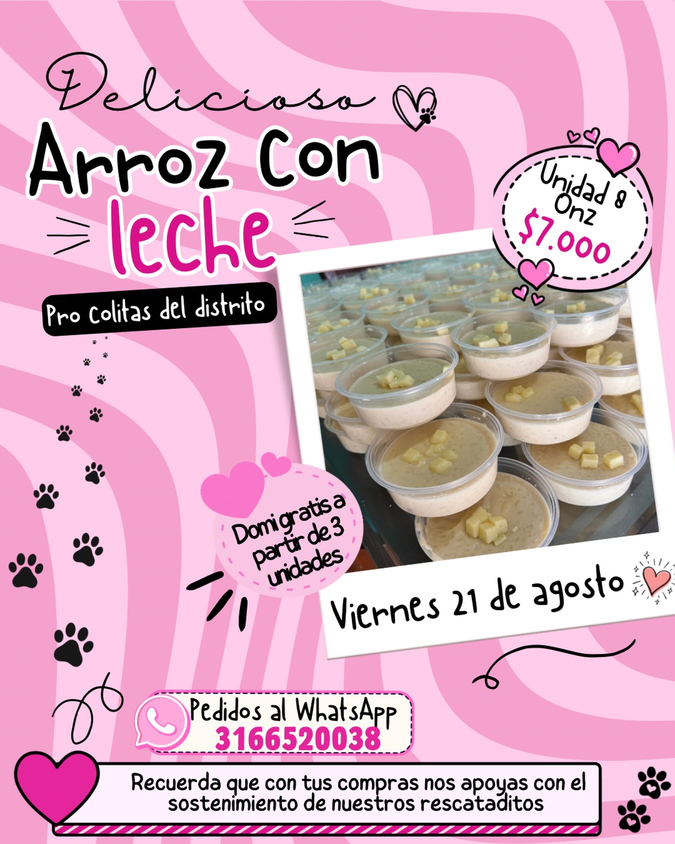 Arroz con Leche casero Comedogs — postre solidario preparado en Cali